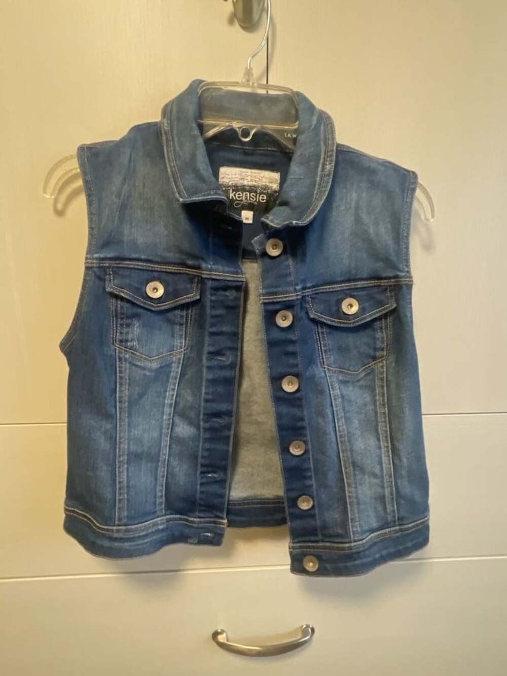 kensie Jeans Denim Vest Size M Blue Wash Distressed Sleeveless